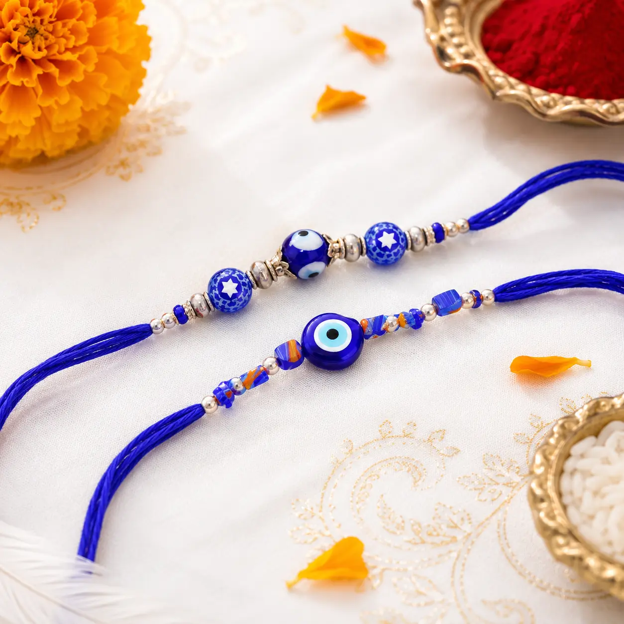 protective charm and adjustable blue thread